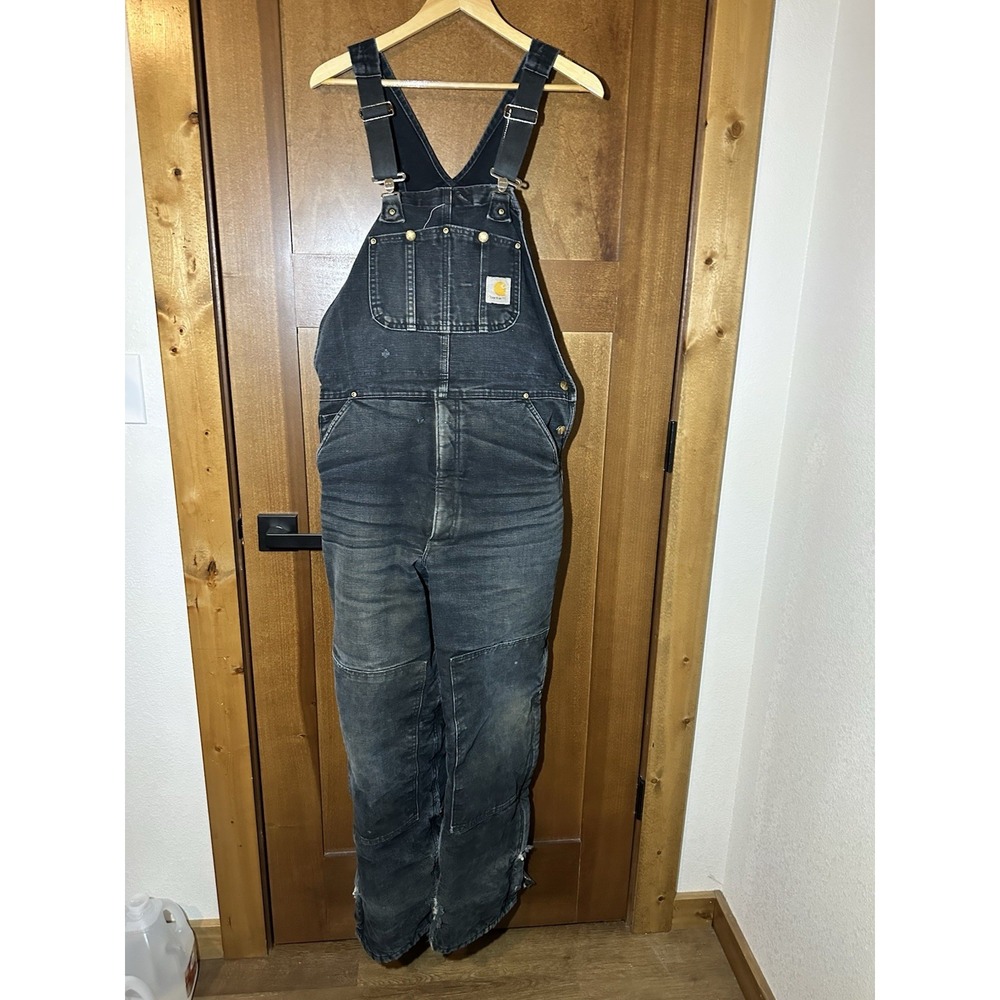 Carhartt R03 BLK Black Arctic Bib Overalls Men's 36x34 Measures 36x30 Workwear